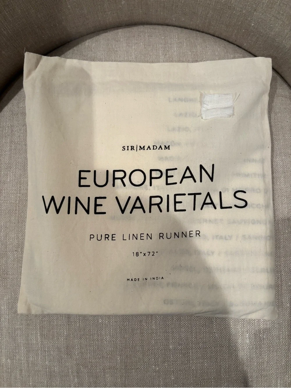 European Wine Varietals Pure Linen white table runner